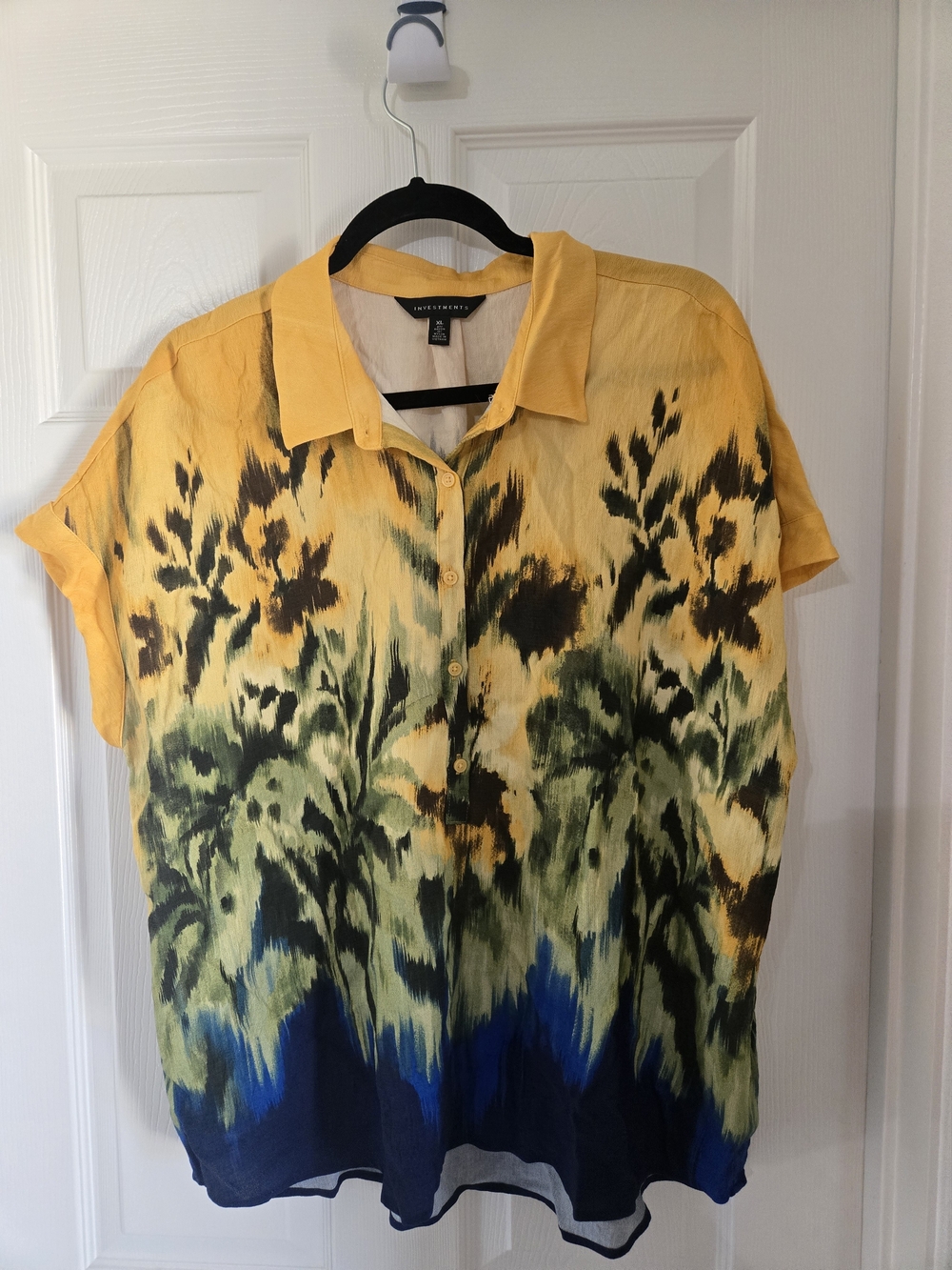 Investments Yellow Green Blue Floral Ombre Button-Up Blouse